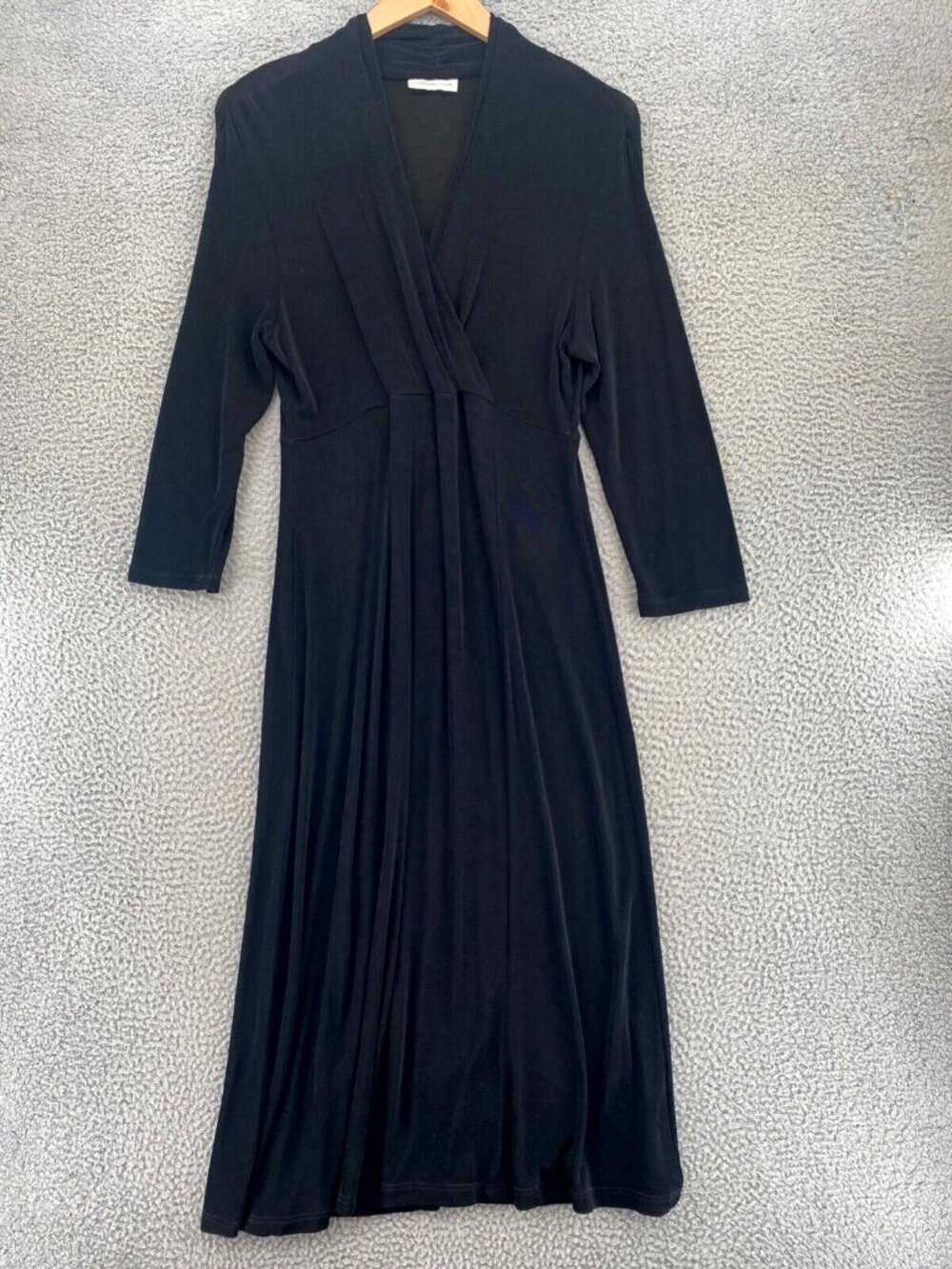 Coldwater Creek Dress Womens Medium Black Fit & Flare Surplice Travel Knit Midi
